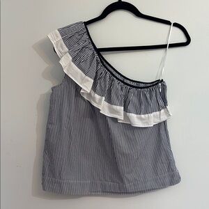 J. Crew Striped One-Shoulder Top with Ruffle